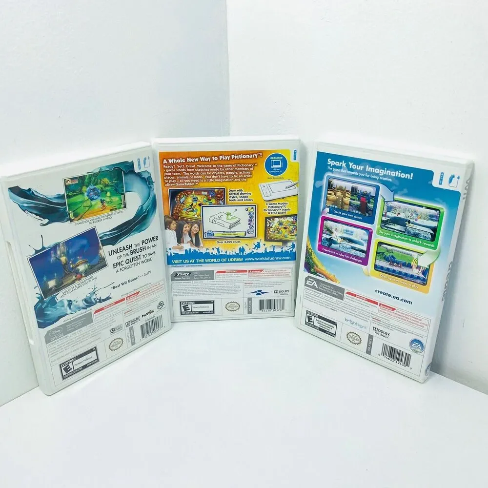 Lot 3 NINTENDO Wii U DRAW STUDIO, Create And Disney Epic Monkey W Booklets